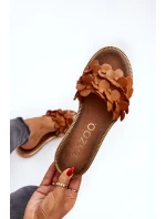 Zazoo 40381 Damskie Skórzane Klapki Na Płaskim Obcasie Brązowe