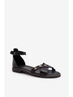 model 21657362 Ploché Dámské Kožené Sandály Černé - Zazoo
