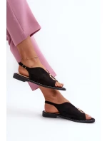 Eleganckie Sandały Damskie Z Ozdobą Eko Zamszowe S.Barski KV27-058 Czarne