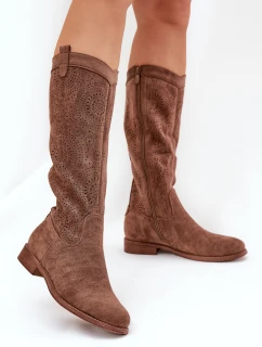 Kozačky S Svrškem Na Plochém Podpatku Hnědé model 21685033 - S.Barski