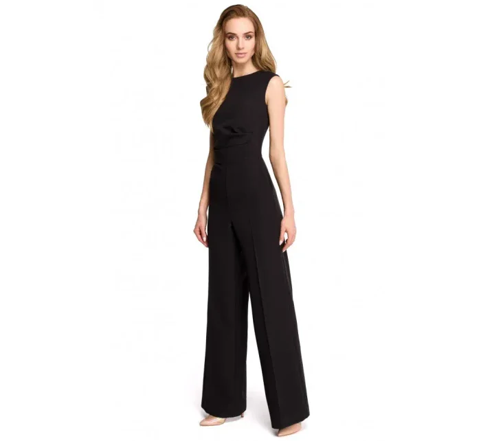 S115 Kombinéza so širokými nohavicami - čierna