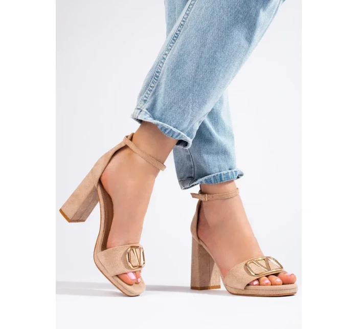 Moderné sandále dámske hnedé na širokom podpätku Moderné sandále dámske hnedé na širokom podpätku