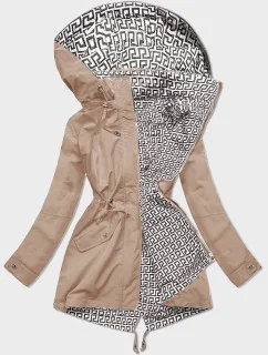 Svetlo béžová tenká bunda parka s ozdobným lemovaním (16M9068-62)