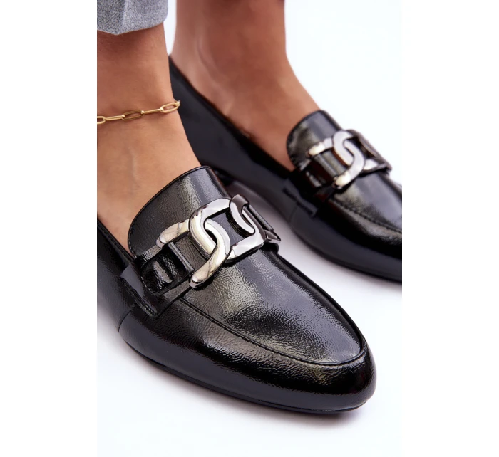 Mokasyny Damskie Lakierowane Z Ozdobą Czarne Camilena