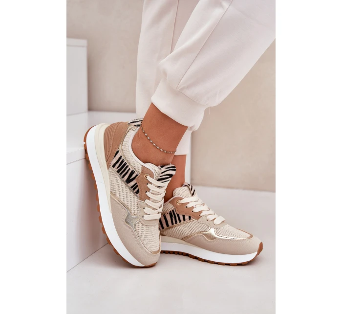 Buty Sportowe Damskie Na Platformie Zebra Beżowe Davinara