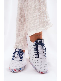 Skórzane Półbuty Na Wzorzystej Platformie Artiker 52C1713 Biało-Granatowe