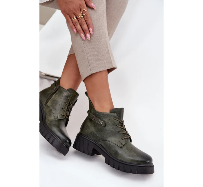 Niskie Ocieplane Botki Damskie Na Klocku Z Ozdobnym Paskiem Ciemnozielone Therisse Niskie Ocieplane Botki Damskie Na Klocku Z Ozdobnym Paskiem Ciemnozielone Therisse