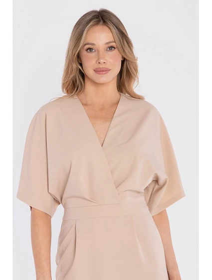 model 22152298 Midi šaty se zavinovacím střihem béžové - STYLOVE