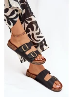 Dámske papuče na korkovej platforme s prackami - čierne