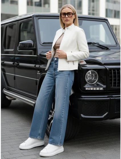 Kurtka skórzana damska biała model 22016683 - FashionStreet Kurtka skórzana damska biała model 22016683 - FashionStreet