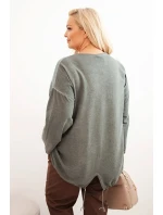 Dámske Plus veľkosť bavlnená mikina s potlačou srdca a šnúrkami Khaki