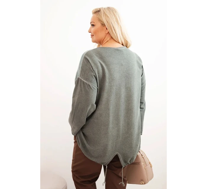 Dámske Plus veľkosť bavlnená mikina s potlačou srdca a šnúrkami Khaki