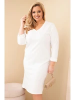 Dámske Plus veľkosť sukne Butter biela V-neck s rukávmi