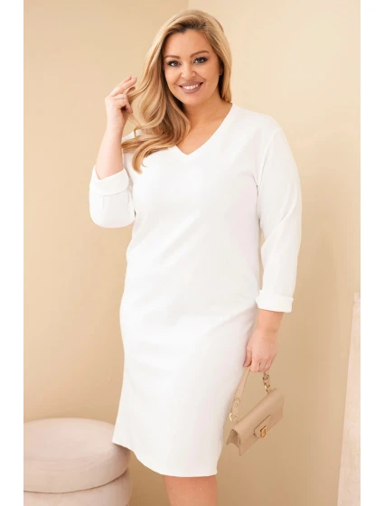 Dámská model 21886491 Plus Size máslová s V výstřihem a rukávem bílá - K-Fashion