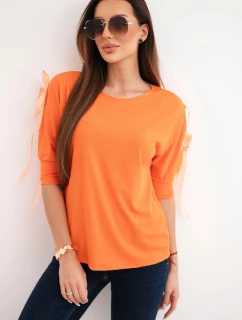 Dámska viskózna blúzka s ozdobnými stuhami oranžová