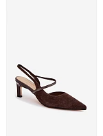 Kožené semišové sandály na podpatku se zdobeným páskem D&A CR61-3048 Čokoládové