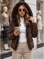 Dámska zimná prešívaná bunda s kožušinou, hnedá, FashionStreet TY5983 Dámska zimná prešívaná bunda s kožušinou, hnedá, FashionStreet TY5983