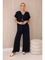 Súprava s náhrdelníkom blúzka + nohavice tmavomodrá