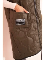 Dámská prošívaná vesta Plus Size s kapucí na zip khaki