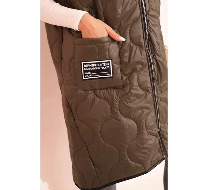 Dámská prošívaná vesta Plus Size s kapucí na zip khaki