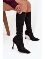 Kozaki Damskie Na Szpilce Ze Zdobieniem D&A JC52-883 Czarne