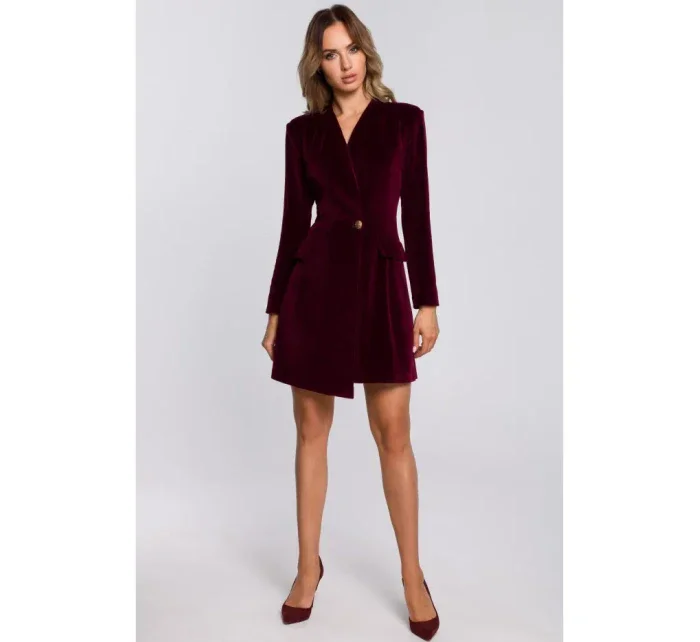 M562 Zamatové šaty s blejzrom - bordové
