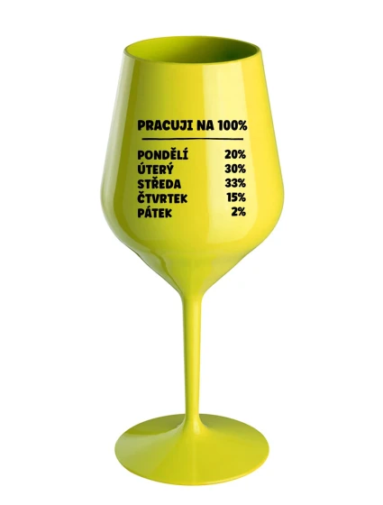 PRACUJI NA 100% - žlutá nerozbitná sklenice na víno 470 ml PRACUJI NA 100% - žlutá nerozbitná sklenice na víno 470 ml