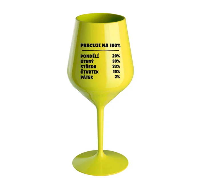 PRACUJI NA 100% - žlutá nerozbitná sklenice na víno 470 ml PRACUJI NA 100% - žlutá nerozbitná sklenice na víno 470 ml