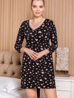 Dámska nočná košeľa 5024-YKG čierna so srdiečkami - CoCoon