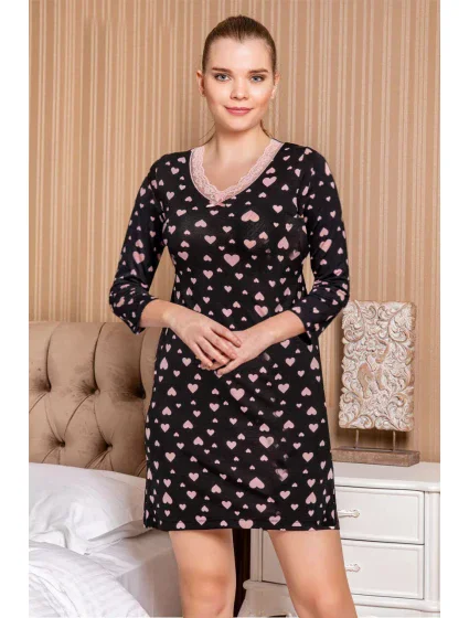 Dámská noční košile černá se srdíčky model 19034511 - Cocoon Secret