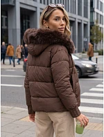 Dámska zimná prešívaná bunda s kožušinou, hnedá, FashionStreet TY5829 Dámska zimná prešívaná bunda s kožušinou, hnedá, FashionStreet TY5829