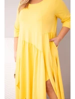 Dámske bavlnené šaty nadmernej veľkosti s asymetrickým lemom žltá