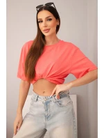 Dámská bavlněná basic halenka s krátkým rukávem malinová