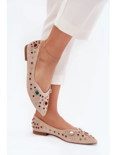 Baleriny Damskie Zdobione Kryształkami Beżowe Valena