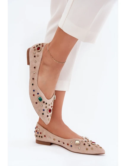 Baleriny Damskie Zdobione Kryształkami Beżowe Valena