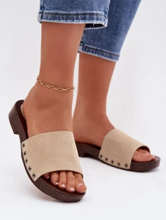 Dámské pantofle s přezkami na plochém podpatku Béžové model 21954653 - Boto