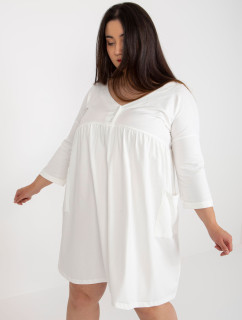 Bavlnené šaty ecru vo väčšej veľkosti s vreckami