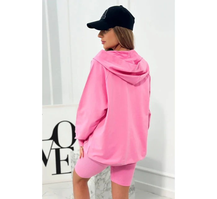 Set 3 v 1 mikina, top a krátke legíny ružový