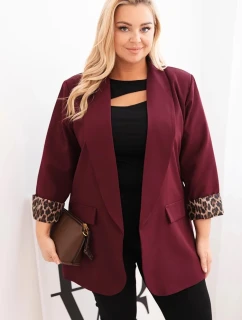 Dámská bunda Plus Size s podšívkou v leopardím vzoru švestková