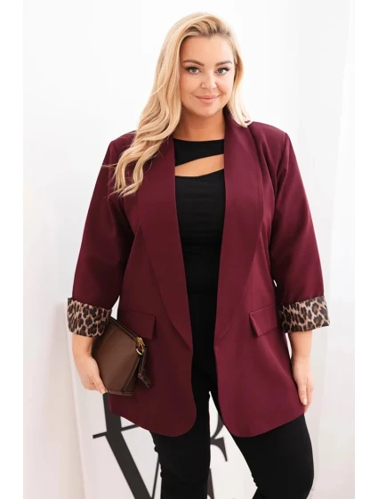 Dámska bunda s leopardou podšívkou Plus Size Plum