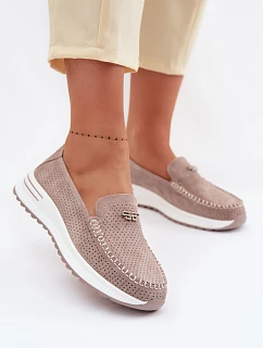 Dámské mokasíny z přírodního semiše tmavě béžové Demela