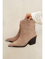 Kožené semišové kožené kozačky na podpatku s izolací Khaki model 22320935 - Boto