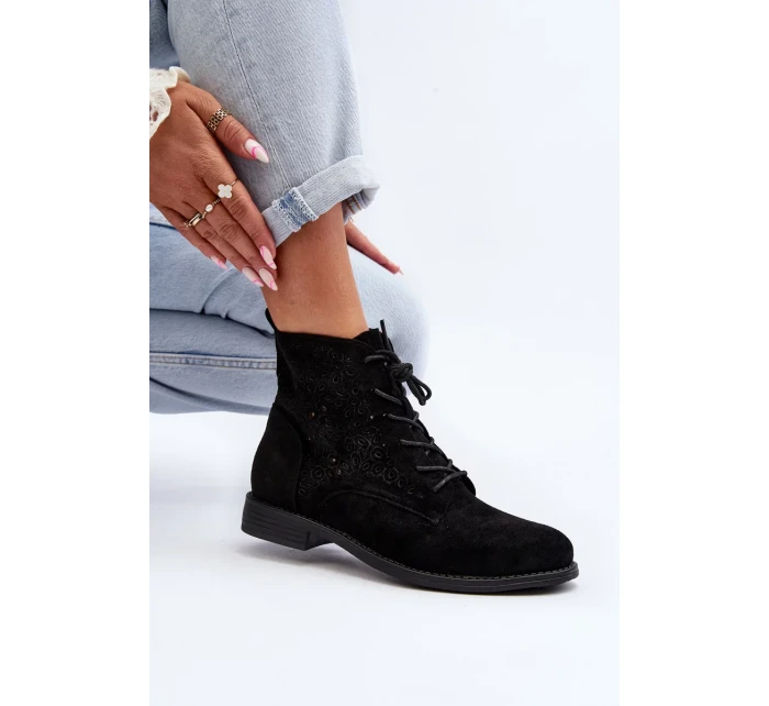 S.Barski dámské kotníkové boty se vzorem, černé S.Barski dámské kotníkové boty se vzorem, černé