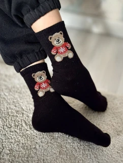 Detské a juniorské ponožky s medvedíkom vo svetri - čierne