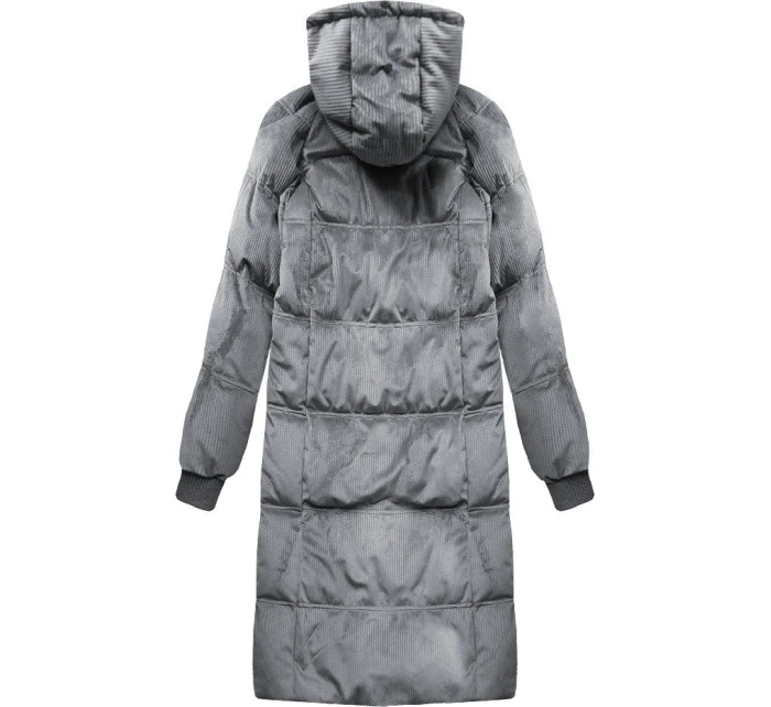 Šedá dámská manšestrová zimní bunda s kapucí model 21773179 - Libland
