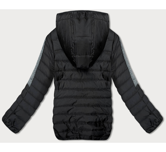 Čierno-grafitová prešívaná dámska bunda s kapucňou (8M912-392)