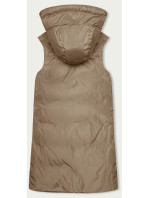 Hnědo-béžová dlouhá dámská oboustranná vesta (B8248-14)