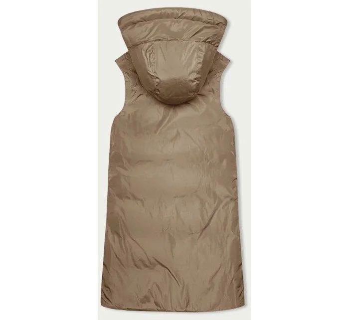 Hnedá a béžová dámska dlhá obojstranná vesta (B8248-14)