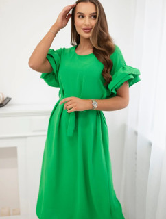 Šaty na zaväzovanie v páse s ozdobnými rukávmi zelené