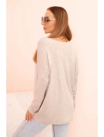 Dámska viskózna blúzka s dlhými rukávmi a zlatou kvetinovou potlačou béžovej farby